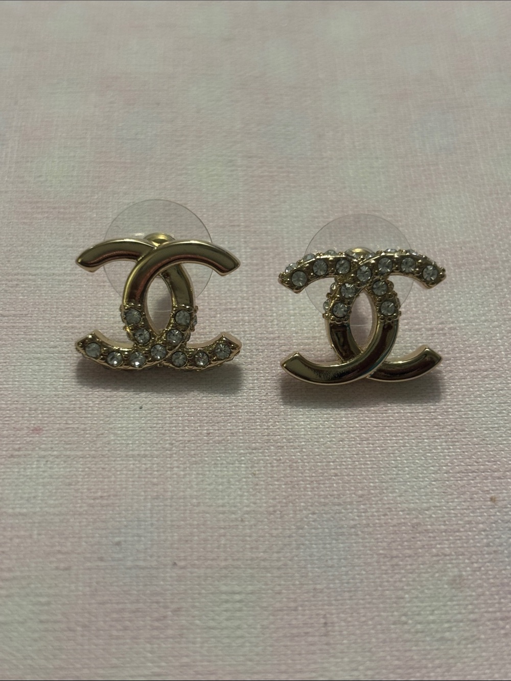 Gold CC Crystal Logo Stud Earrings